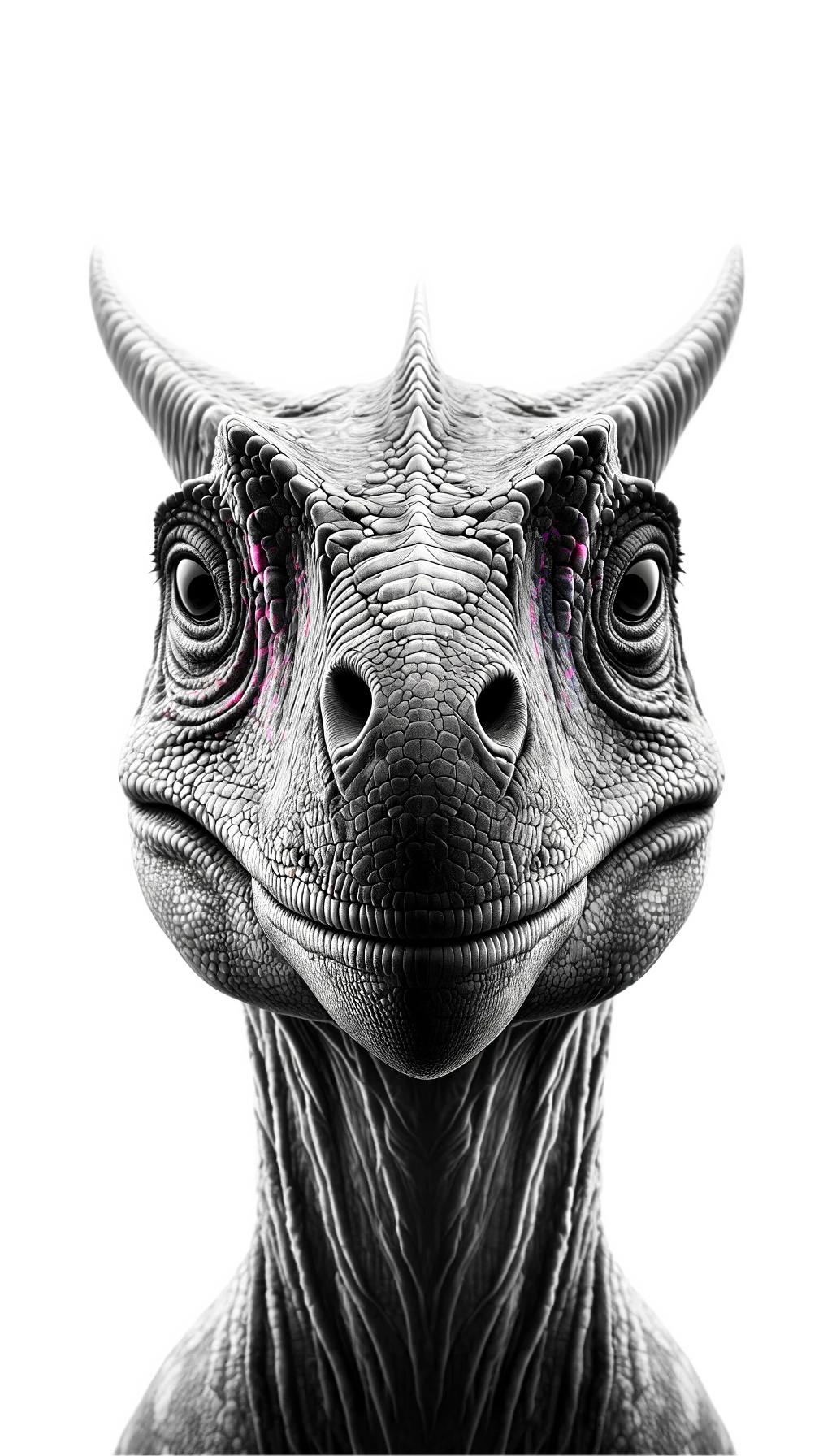 Parasaurolophus blissfull portrait black and white