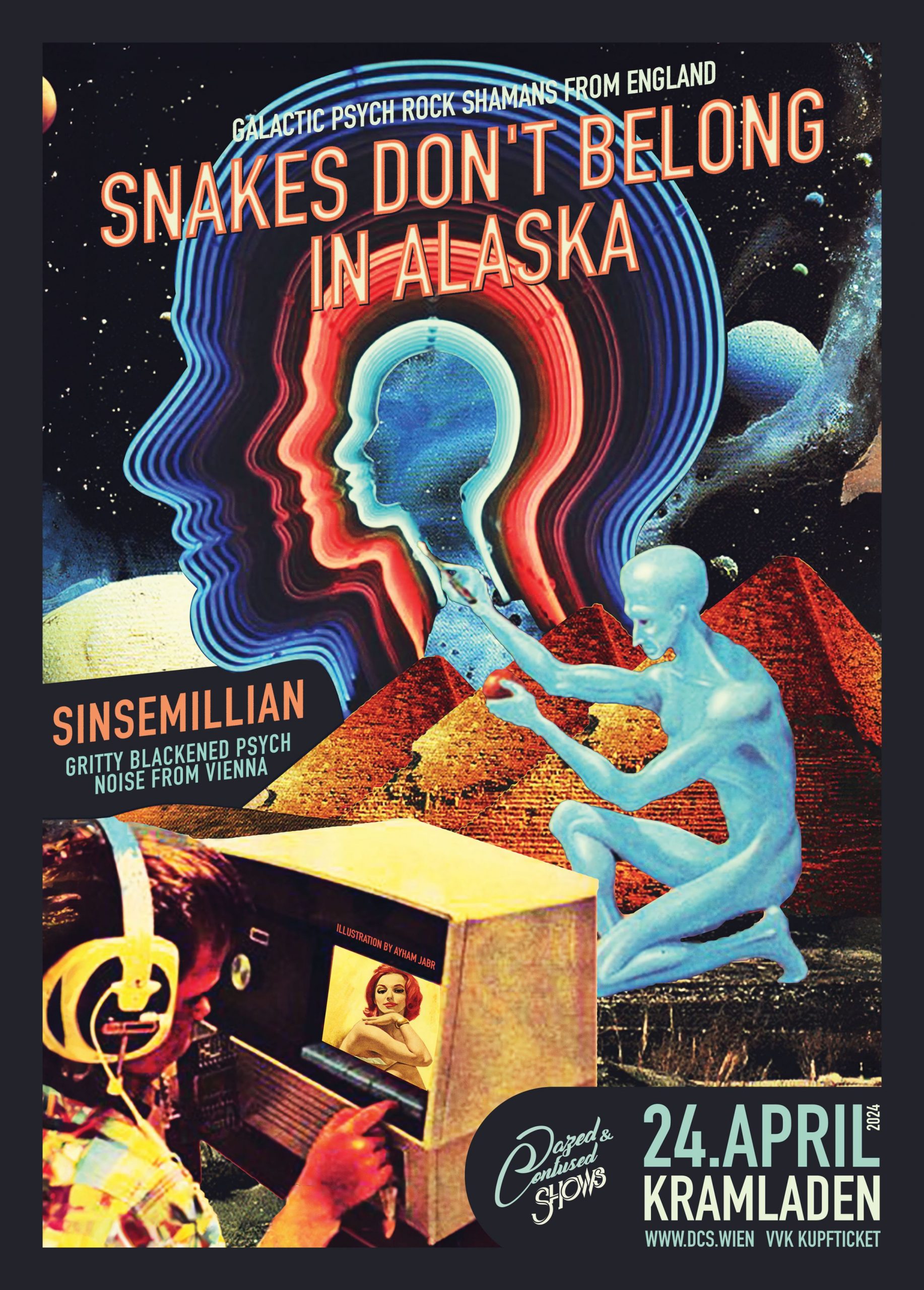 snakes don´t belong in alaska and sinsemillian live kramladen wien 2024concert poster